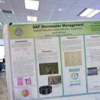 A student group's poster about storm water management on display at the showcase